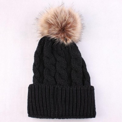 Skullies & Beanies Women Teen Girls Pom Pom Slouchy Thick Skull Cap Knit Hat Winter Warm Beanie - Black - C018953OAGG $8.44