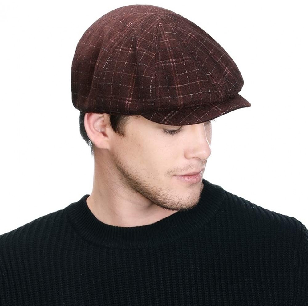 Mens Winter Wool Newsboy-Cap Adjustable Cold Weather Plaid Flat Cap 