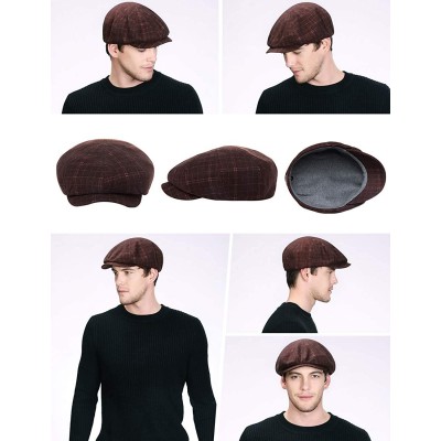 Newsboy Caps 2019 New Mens Winter Wool Newsboy Cap Adjustable Cold Weather Flat Cap Soft Lined - 00793_red Plaid - CK193TTRZ8...