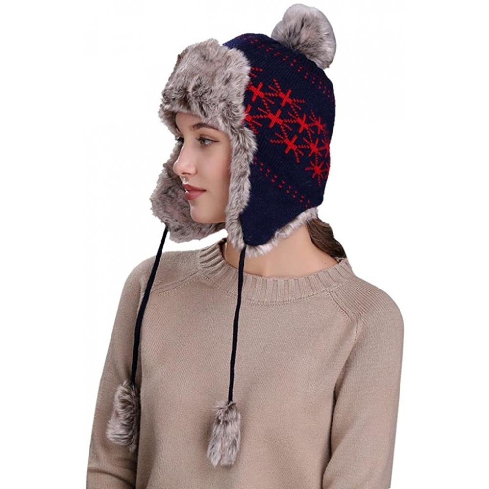 Skullies & Beanies Warm Hat- Women Winter Hats with Ear Flaps Snow Ski Thick Knit Thick Wool Beanie Cap - Navy - C61899MKKH2 ...