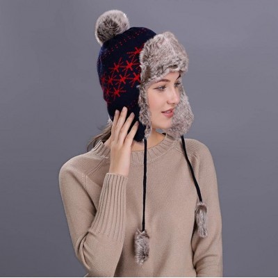 Skullies & Beanies Warm Hat- Women Winter Hats with Ear Flaps Snow Ski Thick Knit Thick Wool Beanie Cap - Navy - C61899MKKH2 ...