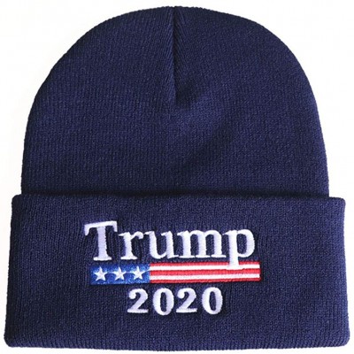 Skullies & Beanies Keep America Great 2020 Donald Trump Unisex Cuffed Plain Skull Knit Hat Cap - Navy 001 - CI18YLX6D6C $8.52