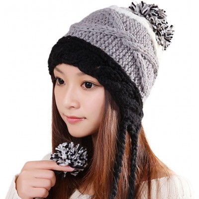 Skullies & Beanies Pom Pom Beanie Hat Ear Flap Winter Knit Hat - Grey - CB12N5P59HD $15.31