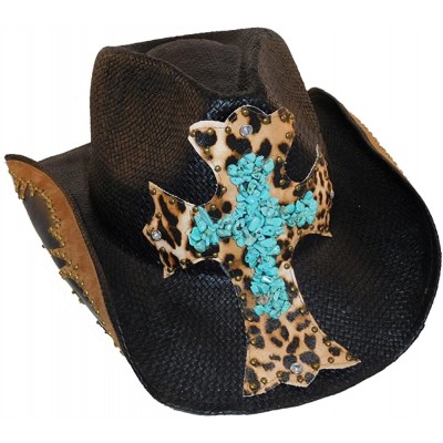 Cowboy Hats Cross Studded Zeke Drifter - Black Turquoise - CV12BDKMQXB $109.09
