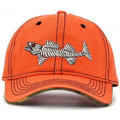 Baseball Caps Fish-Bone Embroidered Baseball Cap - Men Fishing Hat- Adjustable Sun Protection Hats - Orange - CE18KLG0098 $18.95
