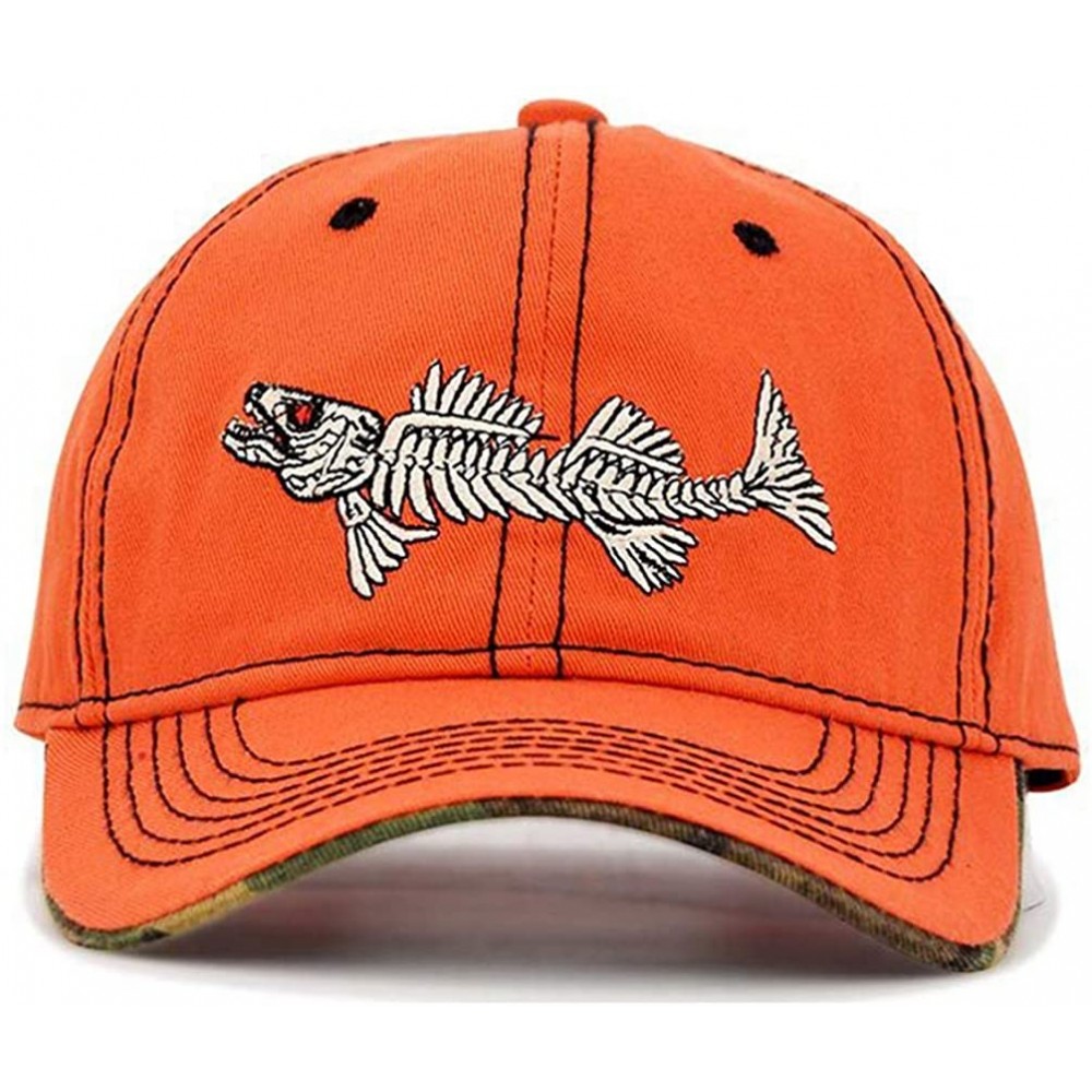 Baseball Caps Fish-Bone Embroidered Baseball Cap - Men Fishing Hat- Adjustable Sun Protection Hats - Orange - CE18KLG0098 $18.95