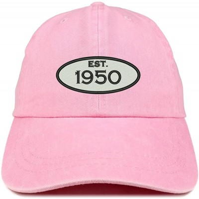 Baseball Caps Established 1950 Embroidered 70th Birthday Gift Pigment Dyed Washed Cotton Cap - Pink - CQ180MA9YGH $13.13