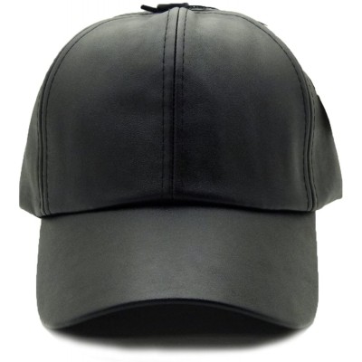 Baseball Caps Women's Faux Leather Fur Pom Pom- Plain Adjustable Baseball Cap - Black - CY18QLSE3RQ $9.89