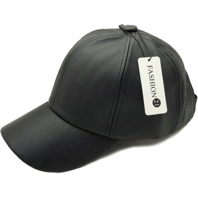 Baseball Caps Women's Faux Leather Fur Pom Pom- Plain Adjustable Baseball Cap - Black - CY18QLSE3RQ $9.89