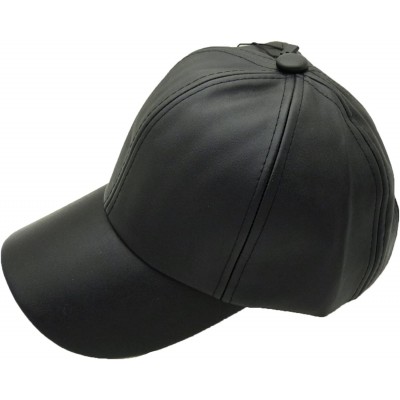 Baseball Caps Women's Faux Leather Fur Pom Pom- Plain Adjustable Baseball Cap - Black - CY18QLSE3RQ $9.89