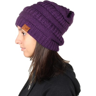 Skullies & Beanies Knit Beanie Trendy Warm Chunky Thick Soft Warm Winter Hat Beanie Skully - Purple - CB189LGR7DG $9.06