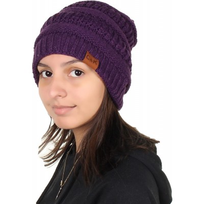 Skullies & Beanies Knit Beanie Trendy Warm Chunky Thick Soft Warm Winter Hat Beanie Skully - Purple - CB189LGR7DG $9.06