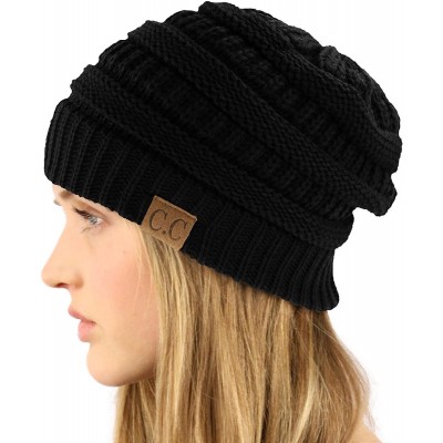 Skullies & Beanies Fleeced Fuzzy Lined Unisex Chunky Thick Warm Stretchy Beanie Hat Cap - Solid Black - CC18IT5G33Y $11.84