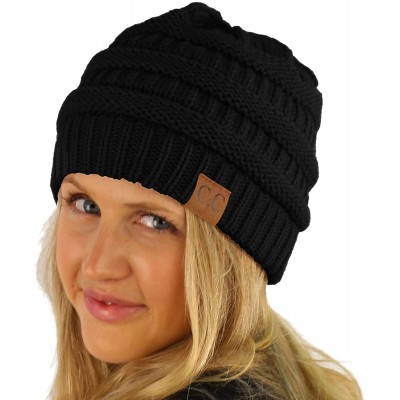 Skullies & Beanies Fleeced Fuzzy Lined Unisex Chunky Thick Warm Stretchy Beanie Hat Cap - Solid Black - CC18IT5G33Y $11.84