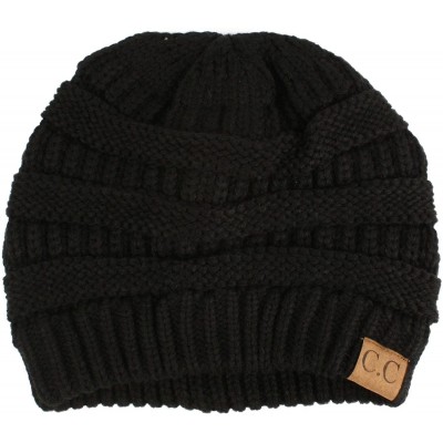 Skullies & Beanies Fleeced Fuzzy Lined Unisex Chunky Thick Warm Stretchy Beanie Hat Cap - Solid Black - CC18IT5G33Y $11.84