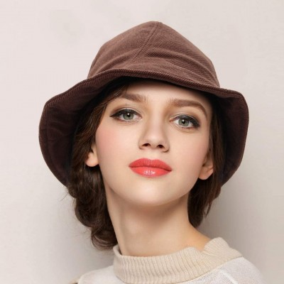 Bucket Hats Women Fashion Bucket Cloche Hat Twill Corduroy Fisherman Hat Packable Casual Autumn Winter Hat - Brown - CA18AHZ6...