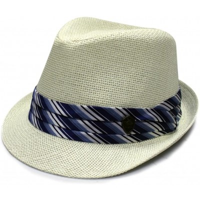 Fedoras Pms430 Pamoa Plain Straw with Colored Stripe Trim Summer Fedora - Natural - CK11L1NWYH9 $13.49