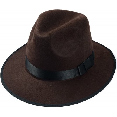 Sun Hats Women's Classic Wool Hard Felt Wide Brim Panama Hat Fedora with Black Band - Brown - C812GFZ5OSX $18.92