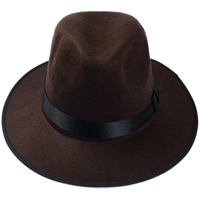 Sun Hats Women's Classic Wool Hard Felt Wide Brim Panama Hat Fedora with Black Band - Brown - C812GFZ5OSX $18.92