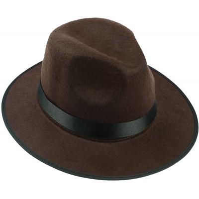 Sun Hats Women's Classic Wool Hard Felt Wide Brim Panama Hat Fedora with Black Band - Brown - C812GFZ5OSX $18.92