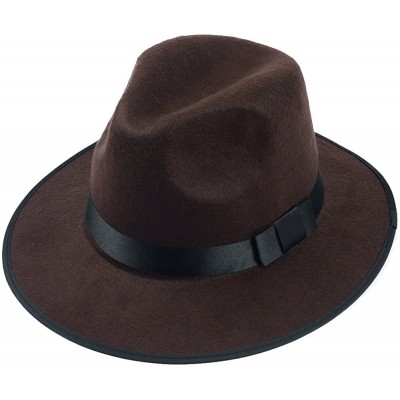 Sun Hats Women's Classic Wool Hard Felt Wide Brim Panama Hat Fedora with Black Band - Brown - C812GFZ5OSX $18.92