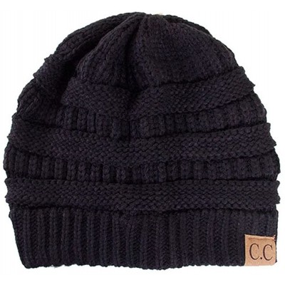 Skullies & Beanies Trendy Warm Chunky Soft Stretch Cable Knit Beanie Skull Cap - 2 Pack Black/Ivory - CL12MZG3ZMH $16.71