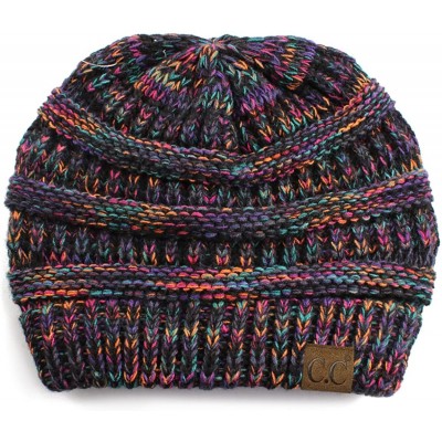 Skullies & Beanies Trendy Warm Chunky Soft Marled Cable Knit Slouchy Beanie - 4 Tone Mix 32 - Black- Purple- Orange- Teal - C...