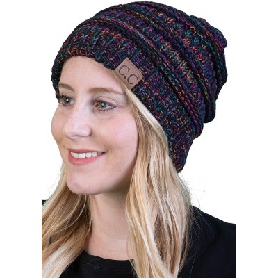 Skullies & Beanies Trendy Warm Chunky Soft Marled Cable Knit Slouchy Beanie - 4 Tone Mix 32 - Black- Purple- Orange- Teal - C...