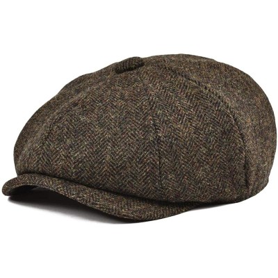 Newsboy Caps Men's Premium Wool Classic Flat Ivy Newsboy Cap Herringbone Pattern Flecked Hat - Herringbone Coffee - CA18SZDUS...