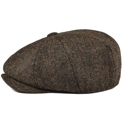 Newsboy Caps Men's Premium Wool Classic Flat Ivy Newsboy Cap Herringbone Pattern Flecked Hat - Herringbone Coffee - CA18SZDUS...