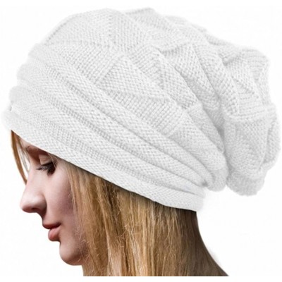 Skullies & Beanies Women Fashion Cable Knit Wool Winter Warm Hat Soft Slouchy Beanie Skully Cap - White - C7186ZT3O2X $8.64