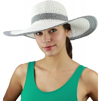 Sun Hats Women's Open Weaved Multicolored Band and Wide Brim Floppy Summer Sun Hat - White/Black - C717YU902NC $9.83