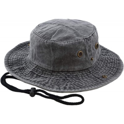 Sun Hats 100% Cotton Stone-Washed Safari Wide Brim Foldable Double-Sided Sun Boonie Bucket Hat - Pigment - Black - CA18R4Y7Z6...