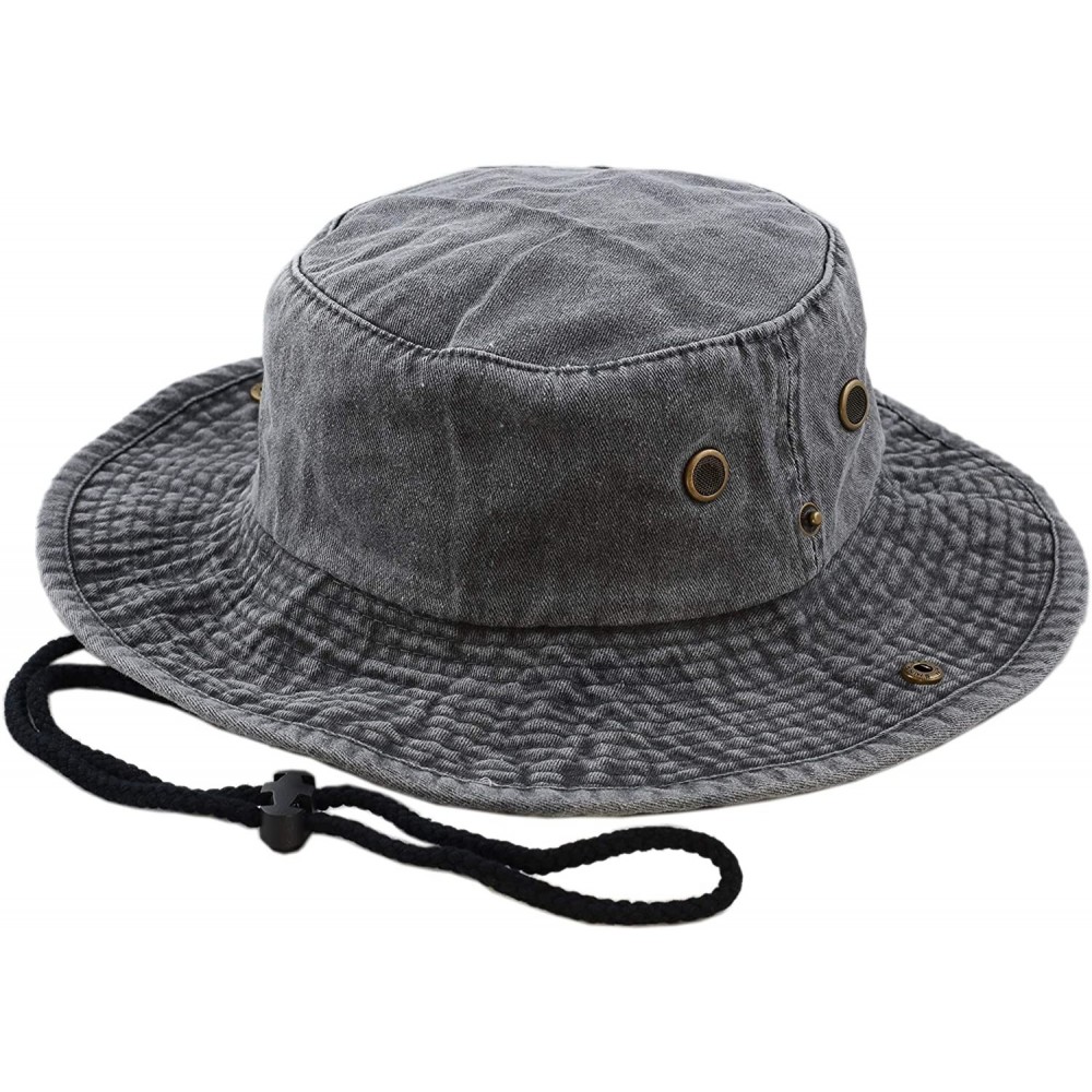 Sun Hats 100% Cotton Stone-Washed Safari Wide Brim Foldable Double-Sided Sun Boonie Bucket Hat - Pigment - Black - CA18R4Y7Z6...