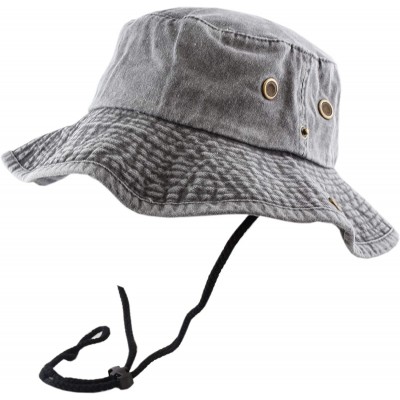 Sun Hats 100% Cotton Stone-Washed Safari Wide Brim Foldable Double-Sided Sun Boonie Bucket Hat - Pigment - Black - CA18R4Y7Z6...