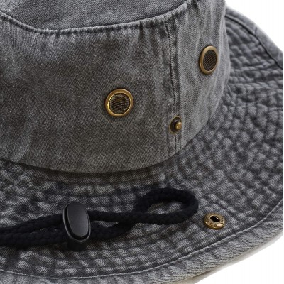 Sun Hats 100% Cotton Stone-Washed Safari Wide Brim Foldable Double-Sided Sun Boonie Bucket Hat - Pigment - Black - CA18R4Y7Z6...