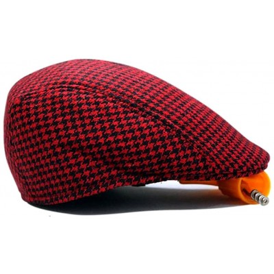 Newsboy Caps Retro Houndstooth Check Checker Print Pattern Flat Cap FFH119BLK - Red - CE11K0F2GTZ $15.23