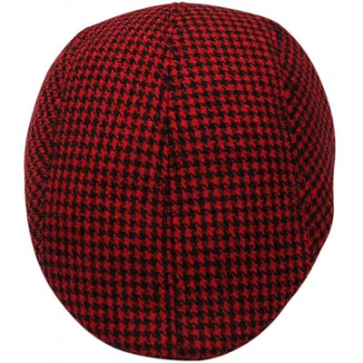 Newsboy Caps Retro Houndstooth Check Checker Print Pattern Flat Cap FFH119BLK - Red - CE11K0F2GTZ $15.23