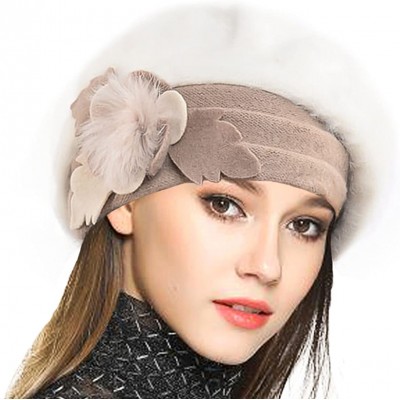Berets Women's 100% Wool Bucket Hat Felt Cloche Beret Dress Winter Beanie Hats - Angora-cream - CM1862LDH2A $28.73