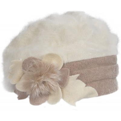 Berets Women's 100% Wool Bucket Hat Felt Cloche Beret Dress Winter Beanie Hats - Angora-cream - CM1862LDH2A $31.06