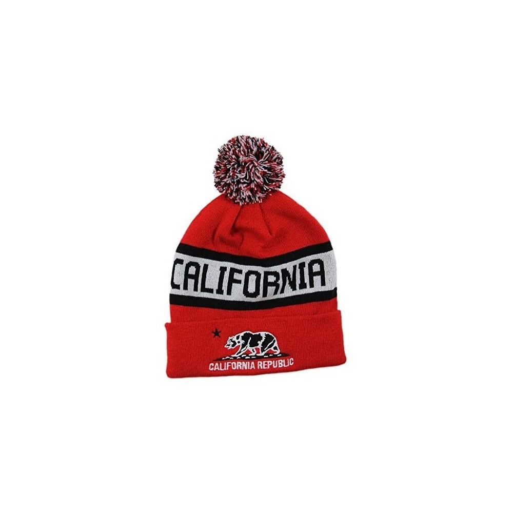 Skullies & Beanies California Republic Fleece Lined Beanie with Pom Pom- Red/Black - CM129KD3PCJ $14.04