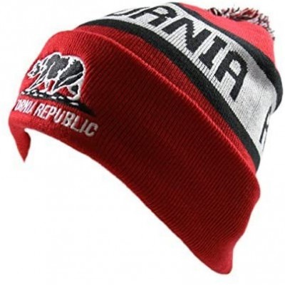 Skullies & Beanies California Republic Fleece Lined Beanie with Pom Pom- Red/Black - CM129KD3PCJ $14.04