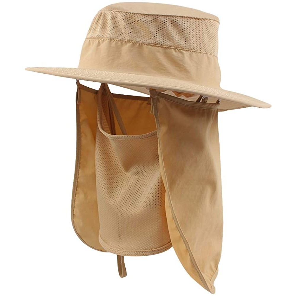 Sun Hats Outdoor Sun Hat Men Women Wide Brim Flap Fishing Cap Neck Flap & Face Cover Mask Hat - Khaki - CA18WGGLUWX $15.73