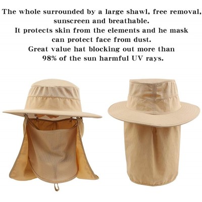 Sun Hats Outdoor Sun Hat Men Women Wide Brim Flap Fishing Cap Neck Flap & Face Cover Mask Hat - Khaki - CA18WGGLUWX $15.73