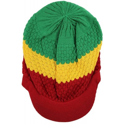 Skullies & Beanies Unisex Cotton Classic Rasta Beanie Visor - Red/Yellow/Green - C6123UWTRD7 $19.33