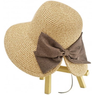 Sun Hats Women Elegant Bowknot Floppy Beach Straw Hats Wide Brim Packable Sun Cap - Bowknot Beige - CH18EZQ398G $14.17