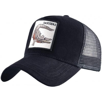Baseball Caps Unisex Animal Mesh Trucker Hat Snapback Square Patch Baseball Caps - Black Crocodile - CH18MGAA0TC $16.51
