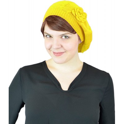 Berets Women's Without Flower Accented Stretch French Beret Hat - Yellow-iv - CQ1272JQJML $19.12