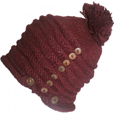 Skullies & Beanies Trendy Ribbed Wool Knit Warm Oversized Chunky Soft Fleece Lined Slouchy Beanie Mitten Hat - Hat - Burgundy...