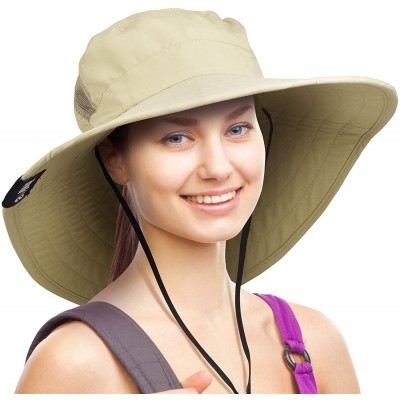 Sun Hats Wide Brim Sun Hat Outdoor UV Protection Safari Cap for Women - Tan - CA180GEWA37 $20.24